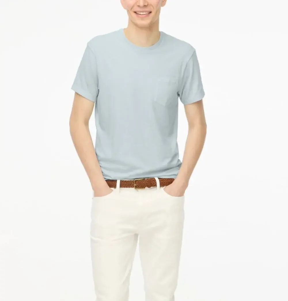 J.Crew Washed Jersey Pocket Tee Mens L Sky Mist Crewneck Pullover Short Sleeves